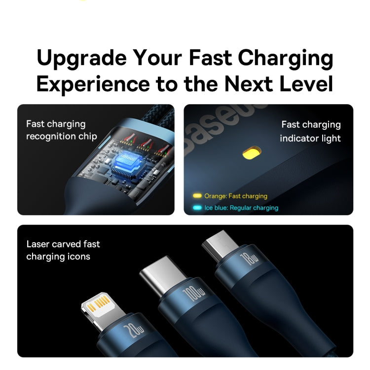 Baseus Flash Series II 1.2m USB + Type-C to Micro USB + 8 Pin + Type-C 100W Fast Charging Cable