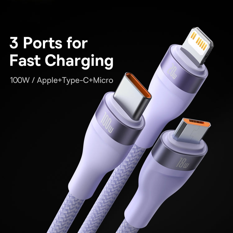 Baseus Flash Series II 1.2m USB + Type-C to Micro USB + 8 Pin + Type-C 100W Fast Charging Cable