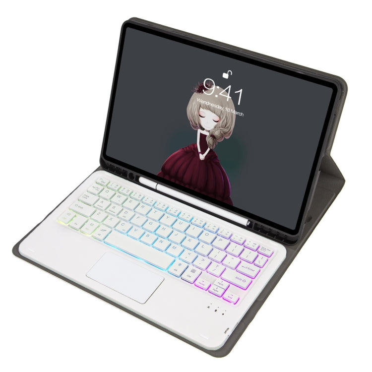 A11B-AS Lambskin Pen Slot Touch Pad Backlight Bluetooth Keyboard Leather Tablet Case For iPad Air 2022&2020 / Pro 11 2021&2020&2018