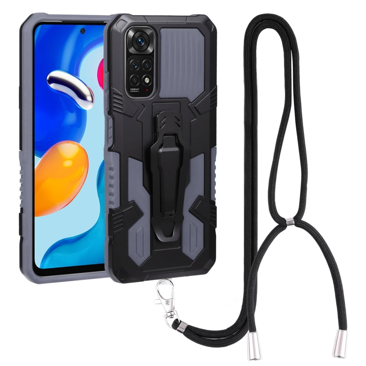 For Xiaomi Redmi Note 11S Lanyard Mecha Armor Kickstand PC + TPU Phone Case