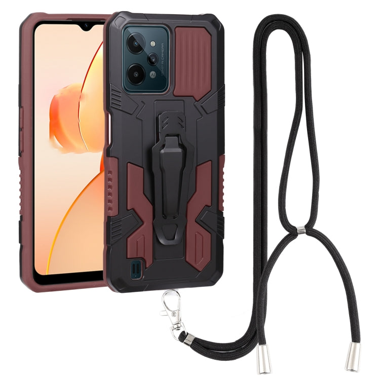 For OPPO Realme C31 Lanyard Mecha Armor Kickstand PC + TPU Phone Case