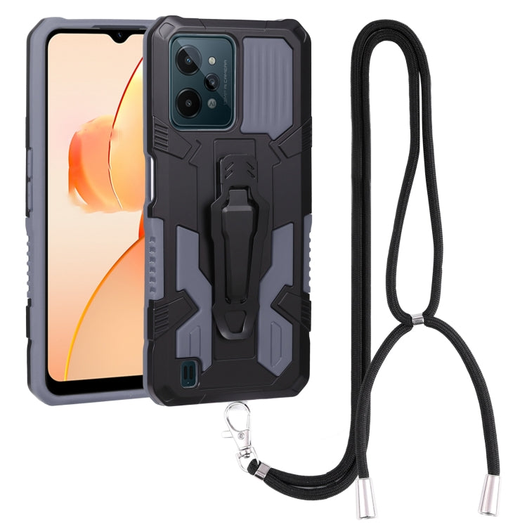 For OPPO Realme C31 Lanyard Mecha Armor Kickstand PC + TPU Phone Case