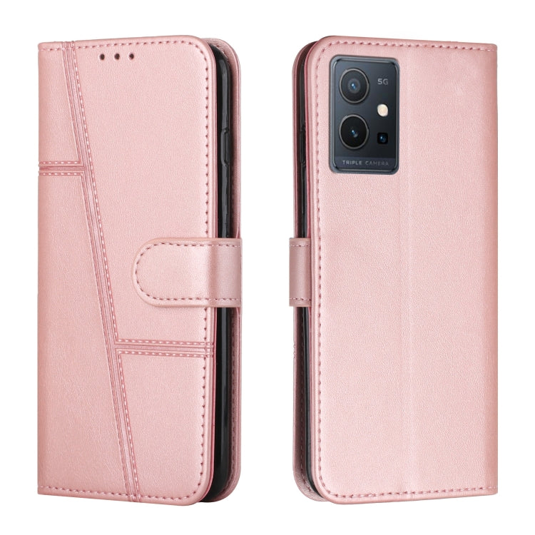 For vivo T1 5G India/Y75 5G Global/Y55 5G Global/Y33S 5G CN/iQOO Z6/iQOO U5 Stitching Calf Texture Buckle Leather Phone Case