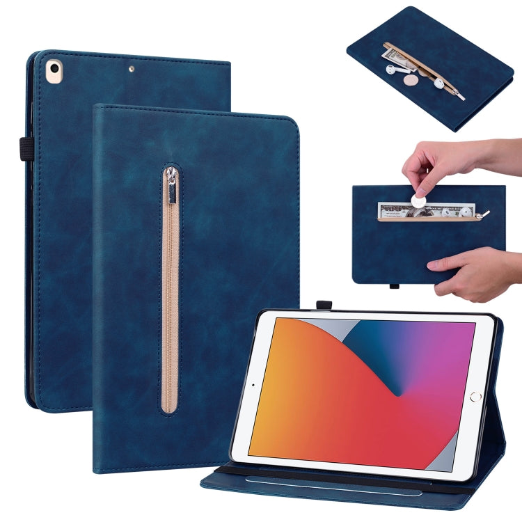Skin Feel Solid Color Zipper Smart Leather Tablet Case For iPad 10.2 2021 / 2020 / 2019 / Air 10.5 2019