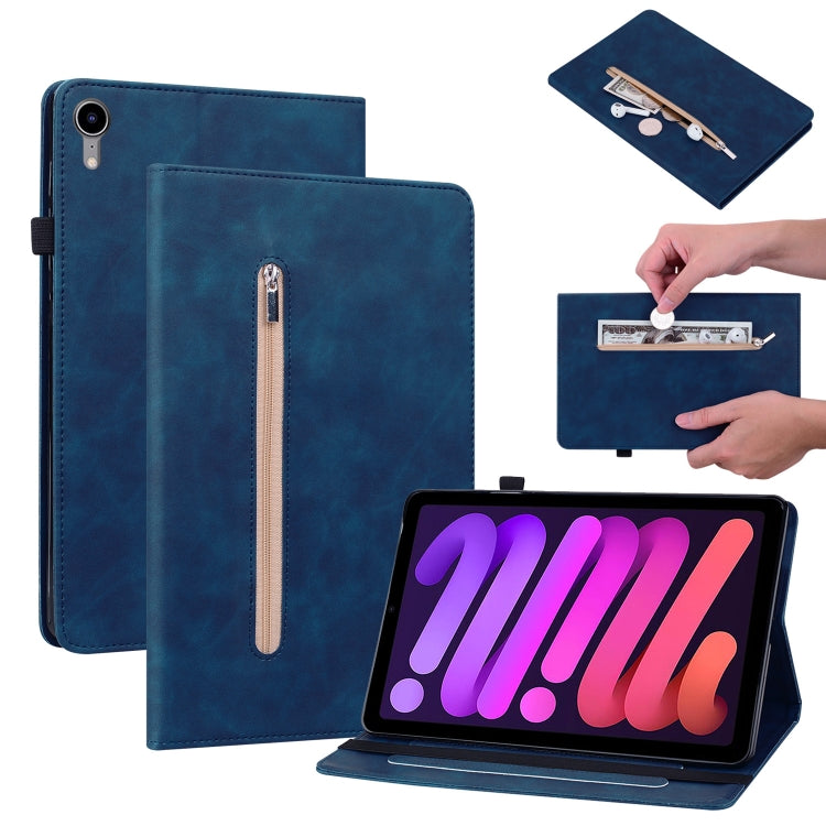 For iPad mini 6 Skin Feel Solid Color Zipper Smart Leather Tablet Case