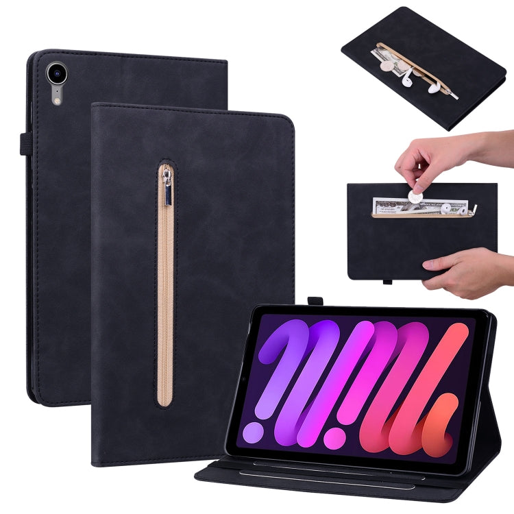 For iPad mini 6 Skin Feel Solid Color Zipper Smart Leather Tablet Case