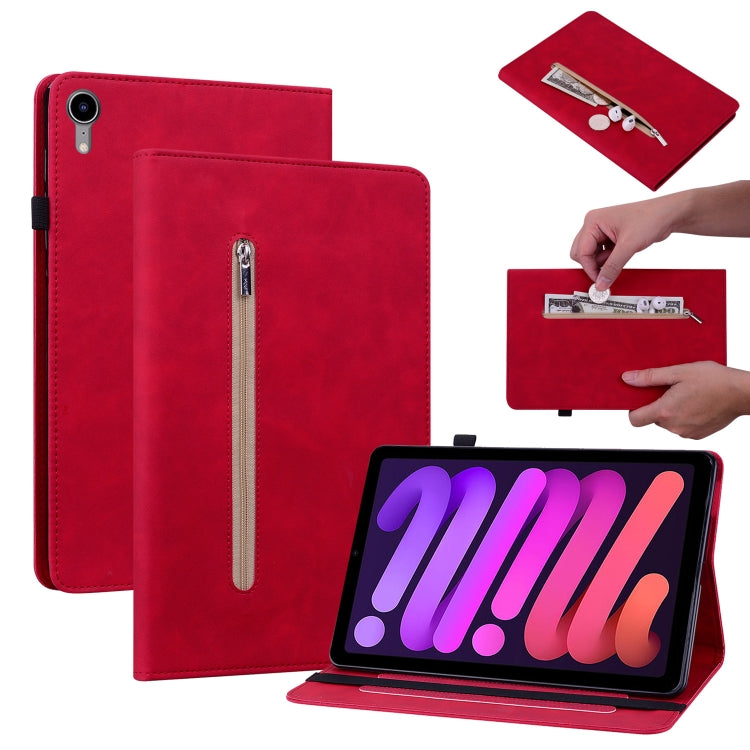 For iPad mini 6 Skin Feel Solid Color Zipper Smart Leather Tablet Case