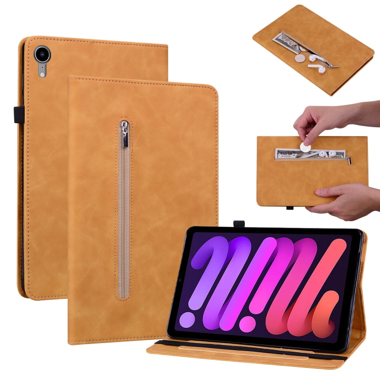 For iPad mini 6 Skin Feel Solid Color Zipper Smart Leather Tablet Case