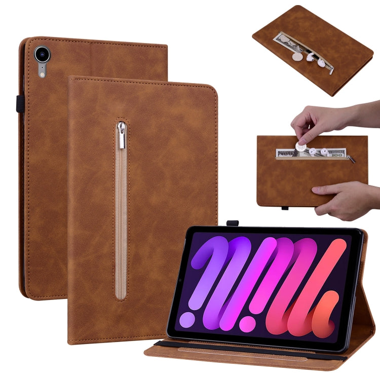 For iPad mini 6 Skin Feel Solid Color Zipper Smart Leather Tablet Case