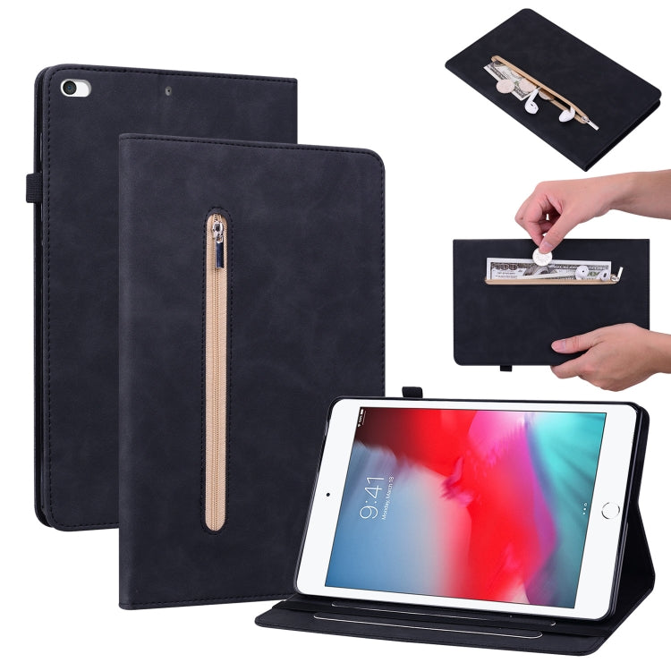 Skin Feel Solid Color Zipper Smart Leather Tablet Case For iPad mini 5 / 4 / 3 / 2 / 1