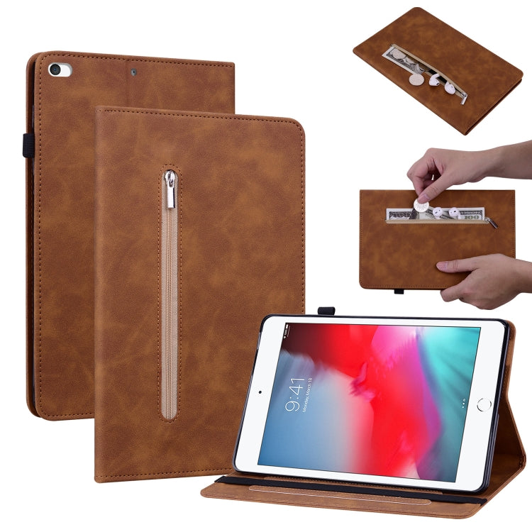 Skin Feel Solid Color Zipper Smart Leather Tablet Case For iPad mini 5 / 4 / 3 / 2 / 1