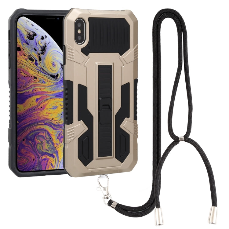 For iPhone XS Max Vanguard Lanyard Kickstand TPU + PC Phone Case