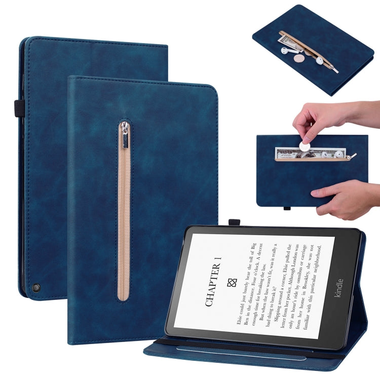 For Amazon Kindle Paperwhite 5 2021 Skin Feel Solid Color Zipper Smart Leather Tablet Case