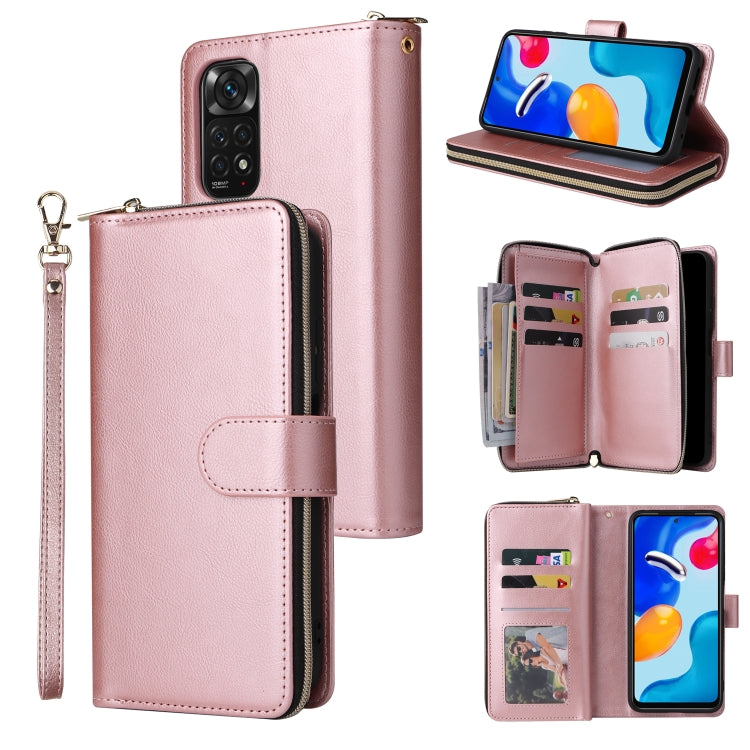 For Xiaomi Redmi Note 11S 9 Card Slots Zipper Wallet Bag Leather Phone Case