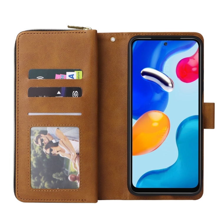 For Xiaomi Redmi Note 11S 9 Card Slots Zipper Wallet Bag Leather Phone Case