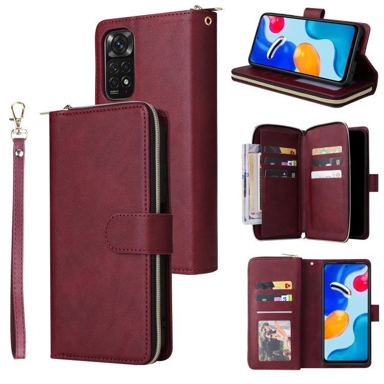 For Xiaomi Redmi Note 11S 9 Card Slots Zipper Wallet Bag Leather Phone Case