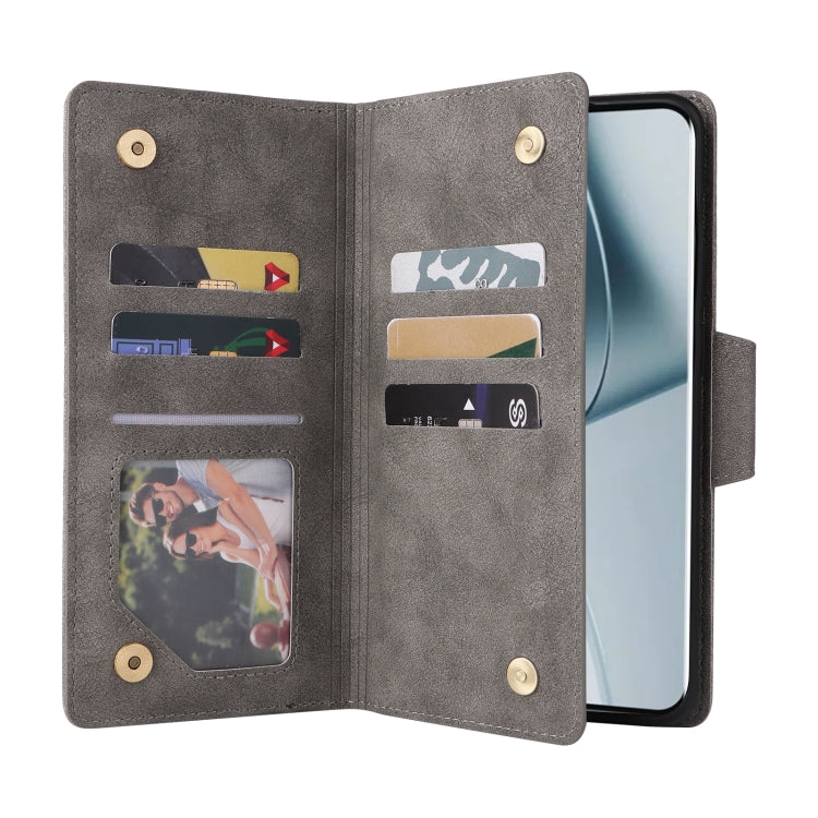 For OnePlus 10 Pro 5G Rivet Buckle 9 Cards Three Fold Leather Phone Case