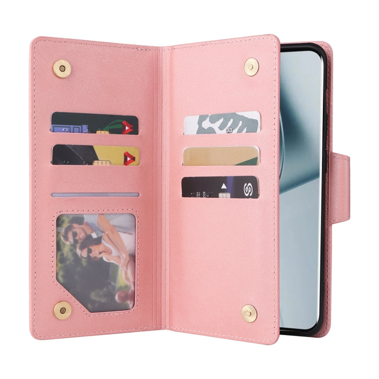 For OnePlus 10 Pro 5G Rivet Buckle 9 Cards Three Fold Leather Phone Case