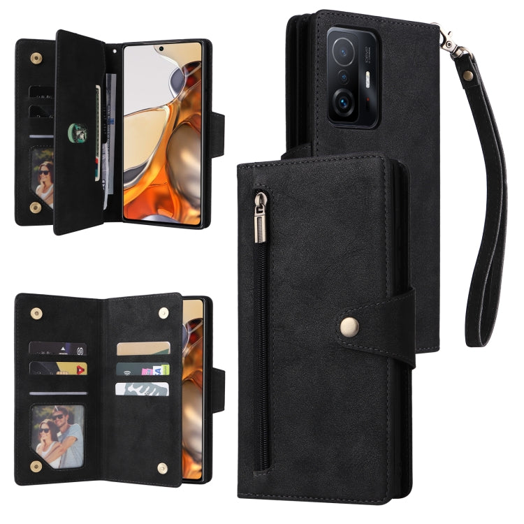 For Xiaomi 11T Rivet Buckle 9 Cards Three Fold Leather Phone Case