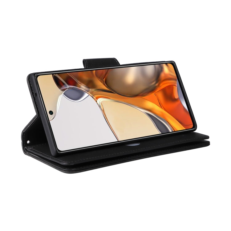 For Xiaomi 11T Rivet Buckle 9 Cards Three Fold Leather Phone Case