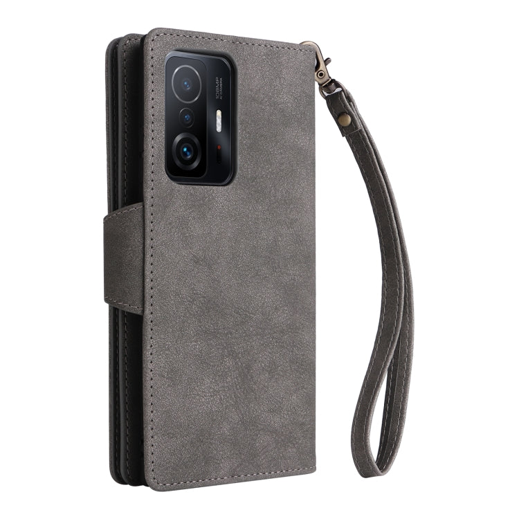 For Xiaomi 11T Rivet Buckle 9 Cards Three Fold Leather Phone Case