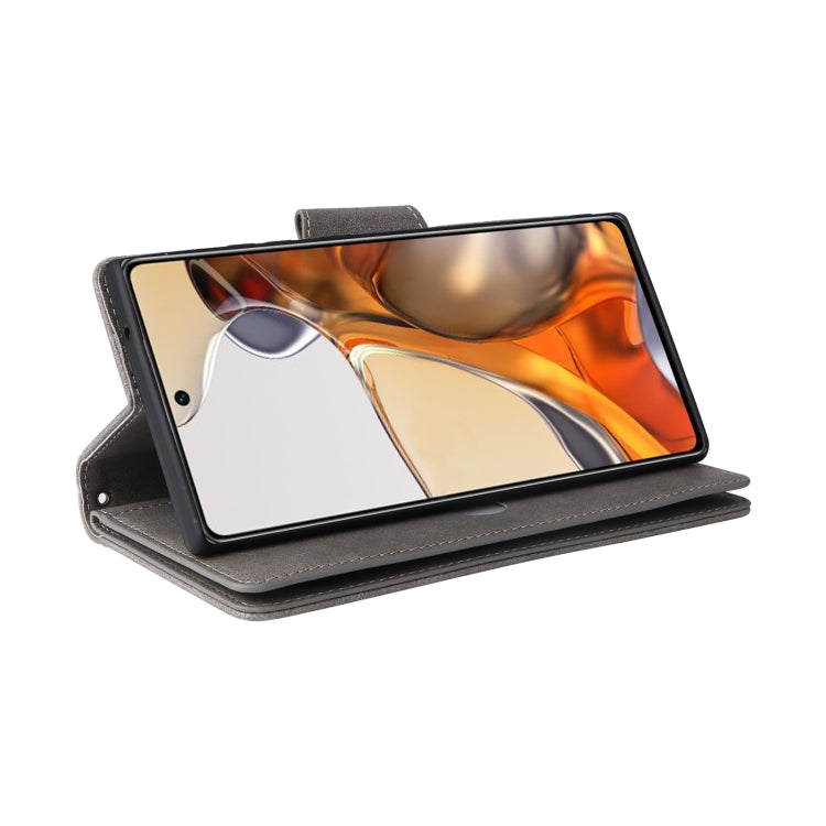 For Xiaomi 11T Rivet Buckle 9 Cards Three Fold Leather Phone Case