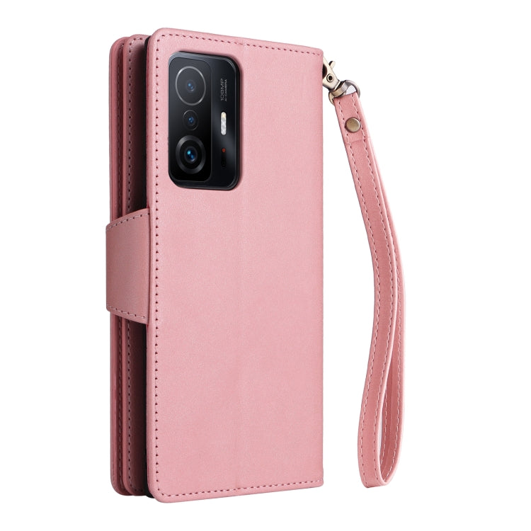 For Xiaomi 11T Rivet Buckle 9 Cards Three Fold Leather Phone Case