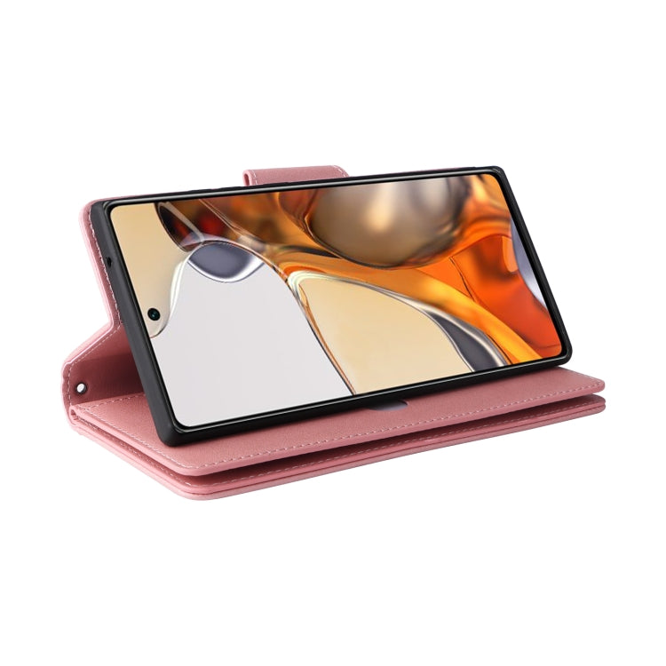 For Xiaomi 11T Rivet Buckle 9 Cards Three Fold Leather Phone Case