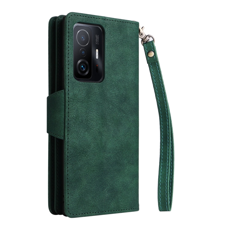 For Xiaomi 11T Rivet Buckle 9 Cards Three Fold Leather Phone Case