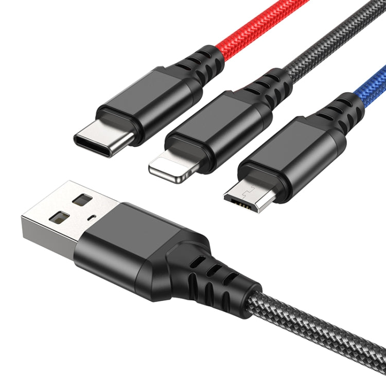 hoco X76 3 in 1 2A 8 Pin+USB-C / Type-C+Micro USB Super Charging Cable,Length: 1m