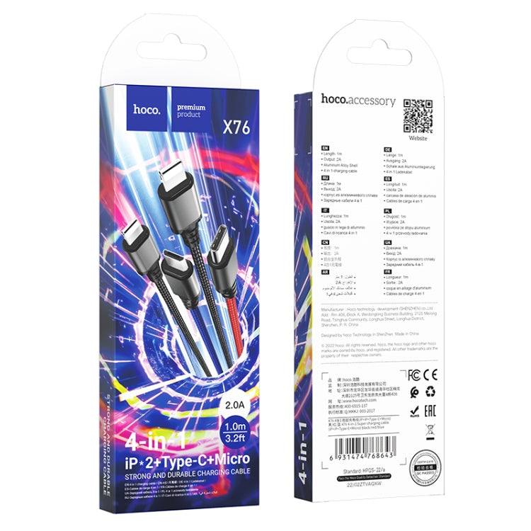 hoco X76 4 in 1 2A Dual 8 Pin + USB-C / Type-C + Micro USB Super Charging Cable,Length: 1m