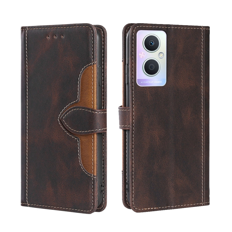 For OPPO A96 5G Stitching Skin Feel Magnetic Buckle Horizontal Flip PU Leather Case