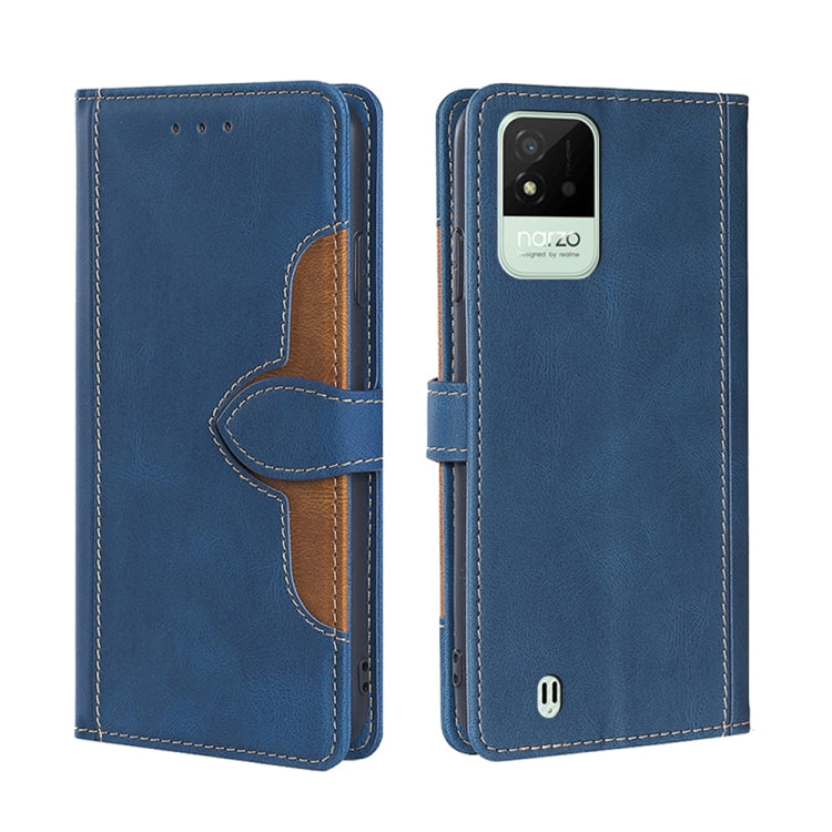 For OPPO Realme Narzo 50i Stitching Skin Feel Magnetic Buckle Horizontal Flip PU Leather Case