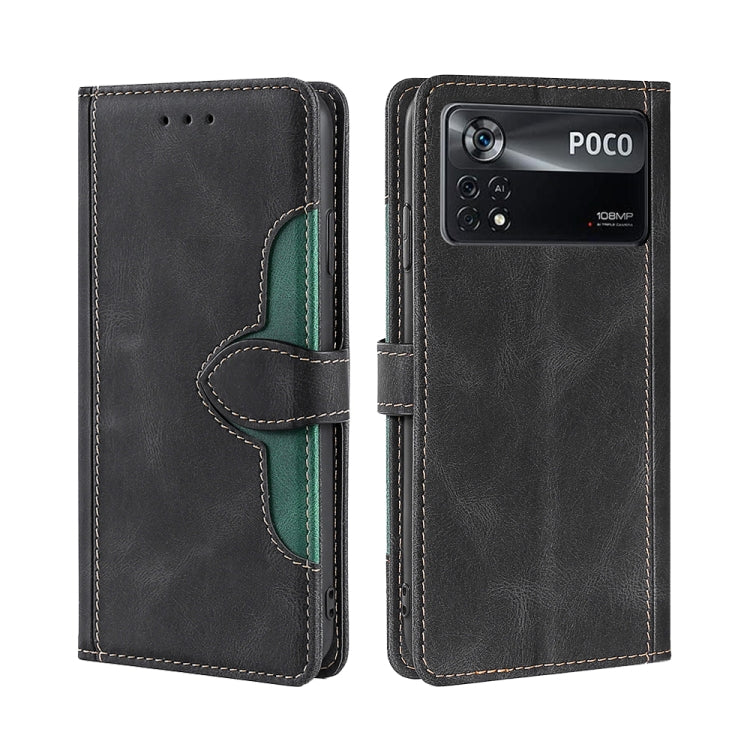 For Xiaomi Poco X4 Pro 5G Stitching Skin Feel Magnetic Buckle Horizontal Flip PU Leather Case
