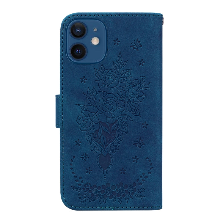 For iPhone 12 / 12 Pro Butterfly Rose Embossed Leather Phone Case
