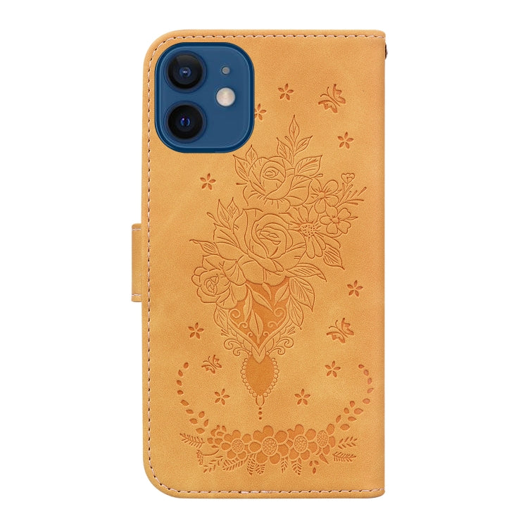 For iPhone 12 / 12 Pro Butterfly Rose Embossed Leather Phone Case