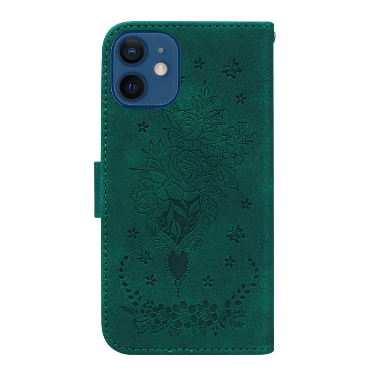 For iPhone 12 mini Butterfly Rose Embossed Leather Phone Case