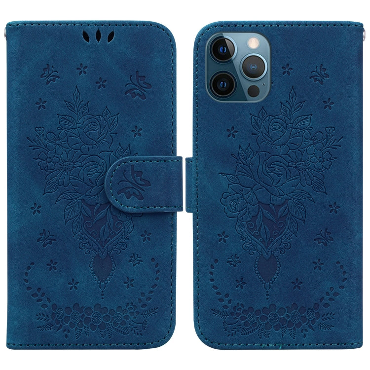 For iPhone 12 Pro Max Butterfly Rose Embossed Leather Phone Case