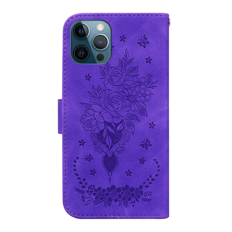 For iPhone 12 Pro Max Butterfly Rose Embossed Leather Phone Case