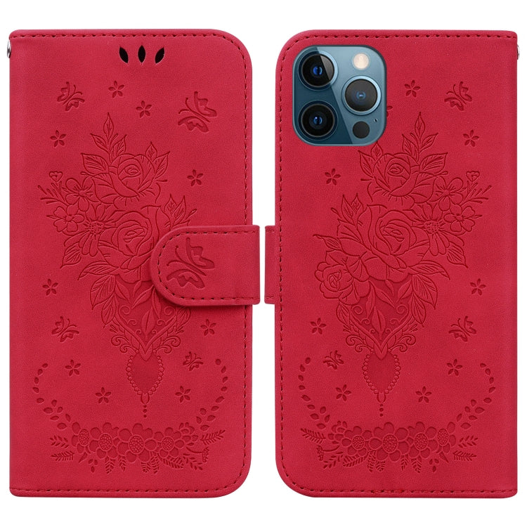 For iPhone 12 Pro Max Butterfly Rose Embossed Leather Phone Case