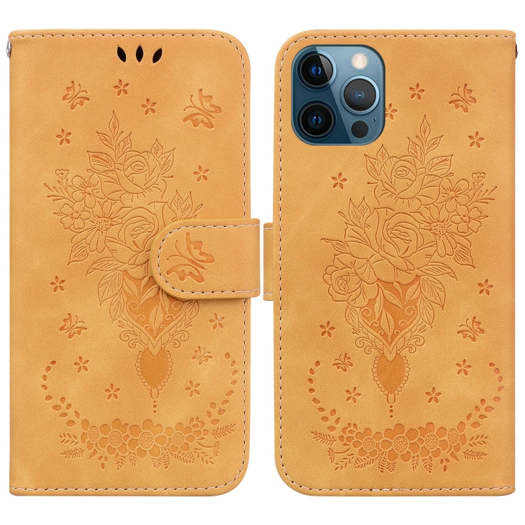 For iPhone 12 Pro Max Butterfly Rose Embossed Leather Phone Case