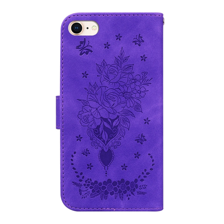 For iPhone SE 2022 / SE 2020 / 8 / 7 Butterfly Rose Embossed Leather Phone Case