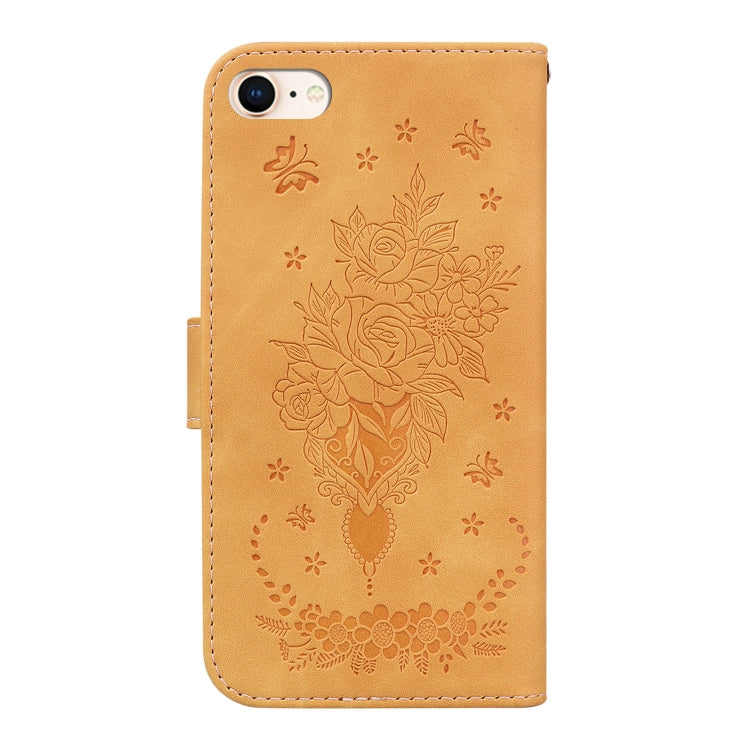 For iPhone SE 2022 / SE 2020 / 8 / 7 Butterfly Rose Embossed Leather Phone Case