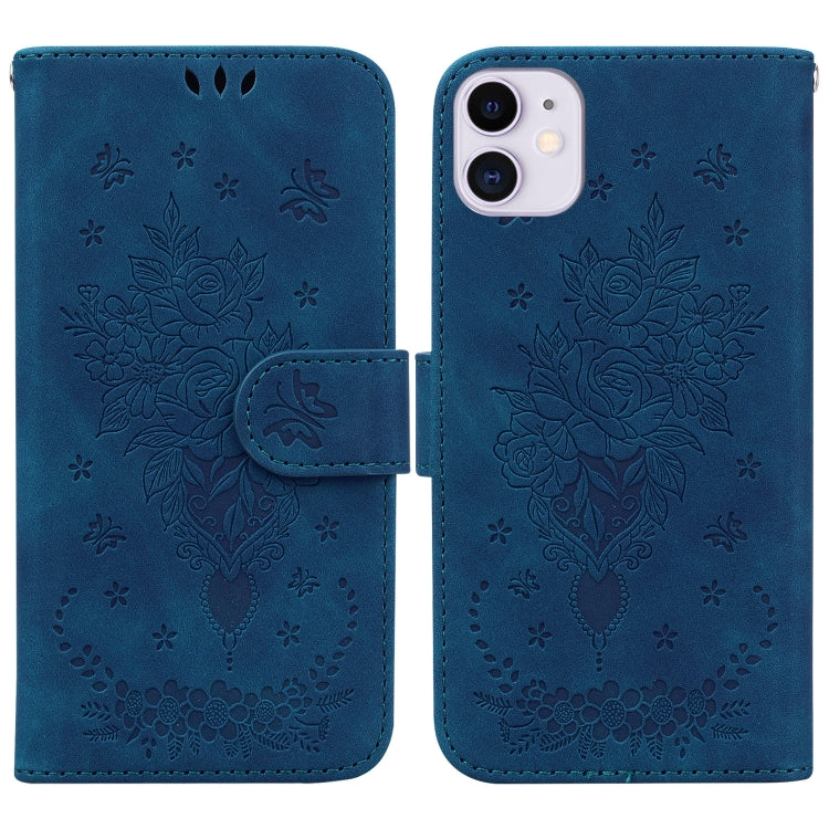 For iPhone 11 Butterfly Rose Embossed Leather Phone Case