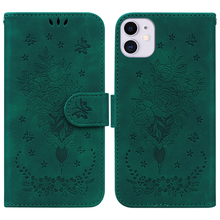 For iPhone 11 Butterfly Rose Embossed Leather Phone Case