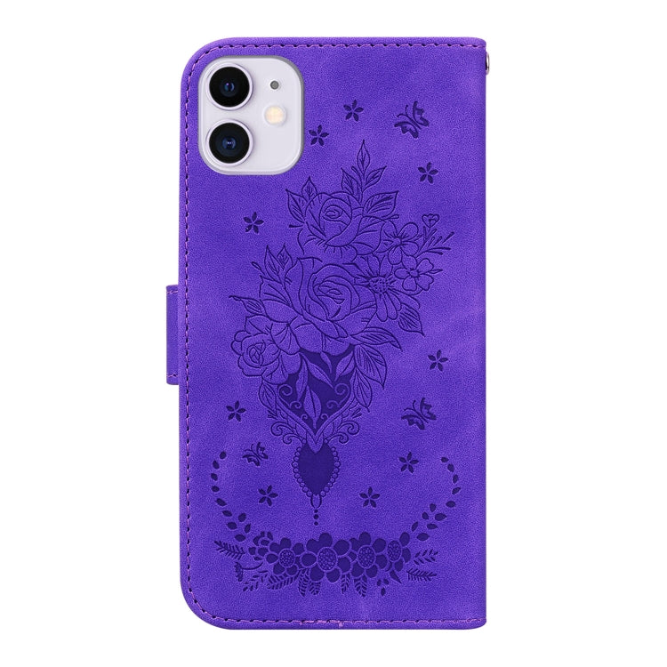 For iPhone 11 Butterfly Rose Embossed Leather Phone Case
