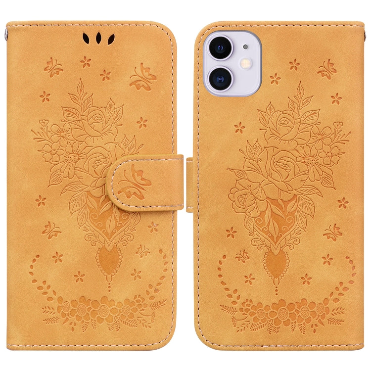 For iPhone 11 Butterfly Rose Embossed Leather Phone Case