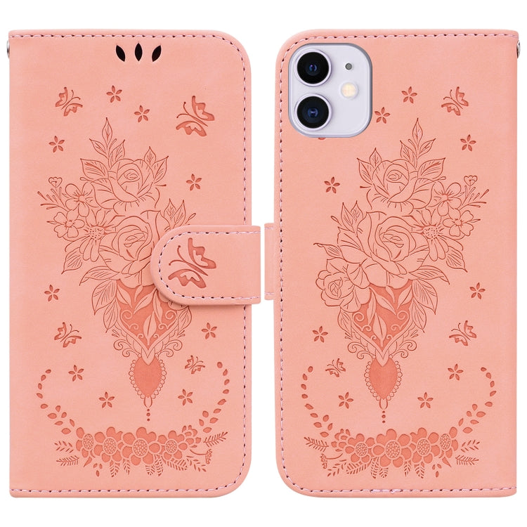 For iPhone 11 Butterfly Rose Embossed Leather Phone Case