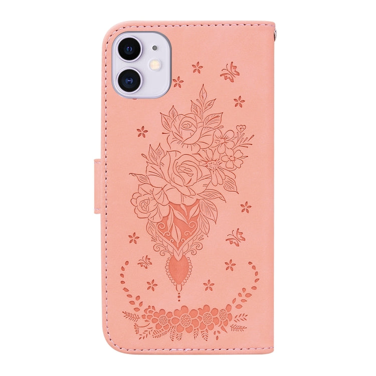 For iPhone 11 Butterfly Rose Embossed Leather Phone Case