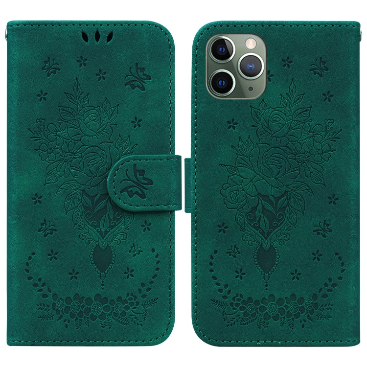 For iPhone 11 Pro Butterfly Rose Embossed Leather Phone Case